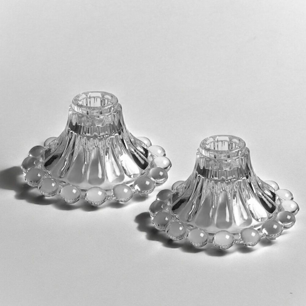 Vintage Anchor Hocking Clear Glass Berwick- Boopie Candlestick Set